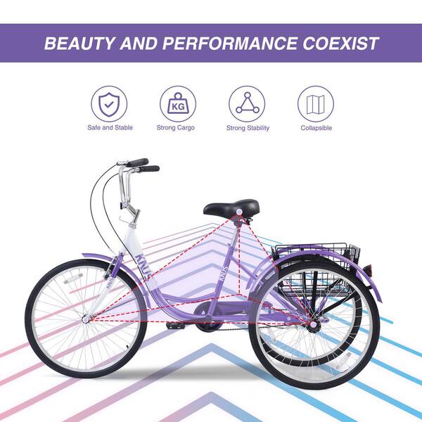Sudzendf 26 in. Purple Tricycle 3-Wheel Cruiser Bicycle with
