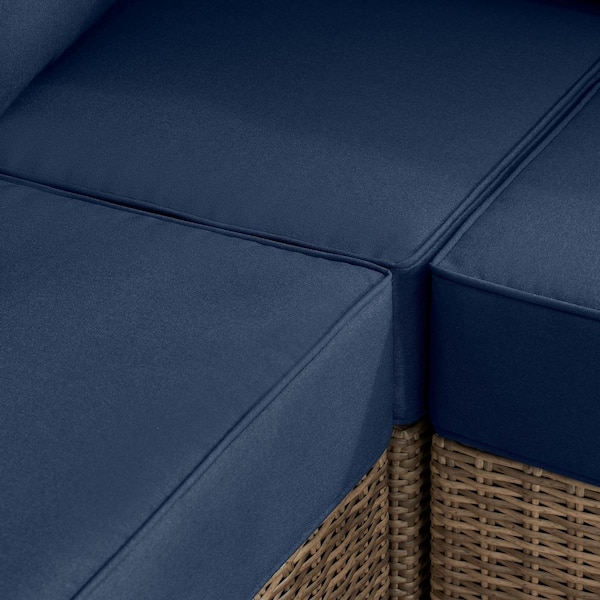 Crystal Ridge Wicker Outdoor Modular Sectional Corner Chair with Navy CushionGuard Cushions