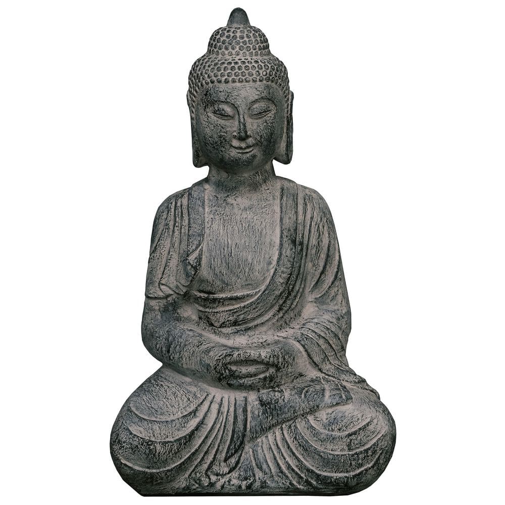 Indoor Outdoor Polyresin Meditating Sitting Buddha Zen Statue, 23.6 in. Tall, Grey
