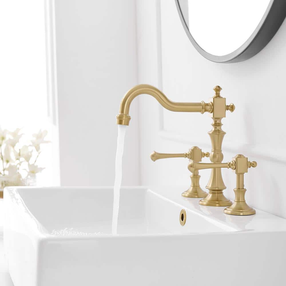 Brushed Gold Antique Brass Double Handle Widespread Bathroom Faucet
