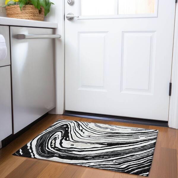 Mayfield Premium Machine Washable Abstract AMF1051 Black 2 ft. x 3 ft. Area Rug