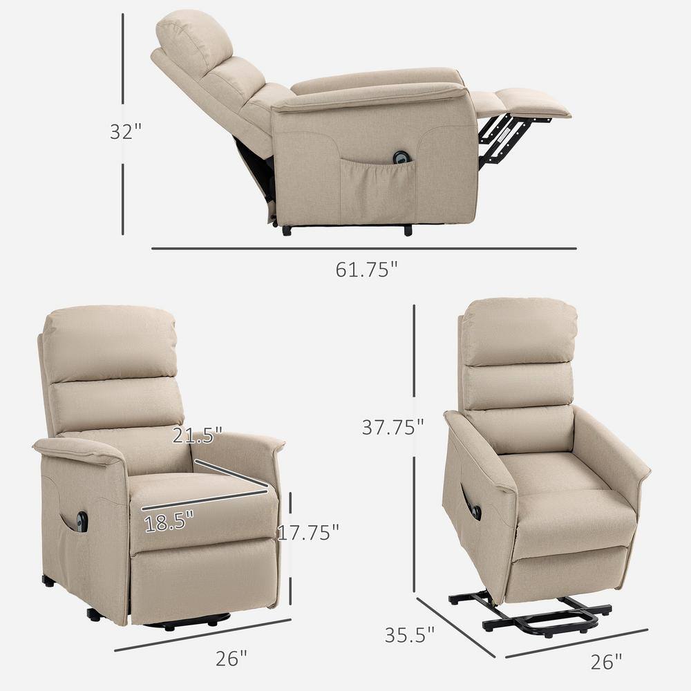 Beige Linen Power Lift Recliner Chair with Metal Frame
