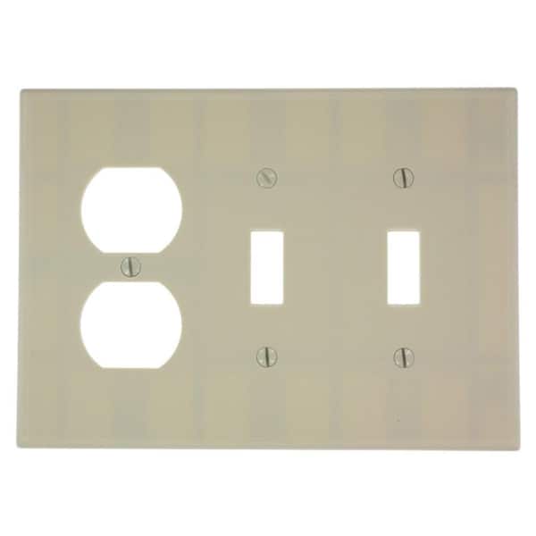 Leviton 3-Gang Ivory 2-Toggle / 1-Duplex Outlet/Receptacle Plastic Midway/Midsize Wall Plate (1-Pack) 80521-I