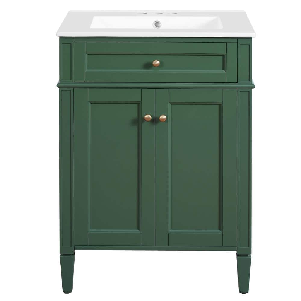 24 in. W x 18.1 in. D x 33.8 in. H Freestanding Bath Vanity in Green with White Ceramic Top price history on PriceWatchPro