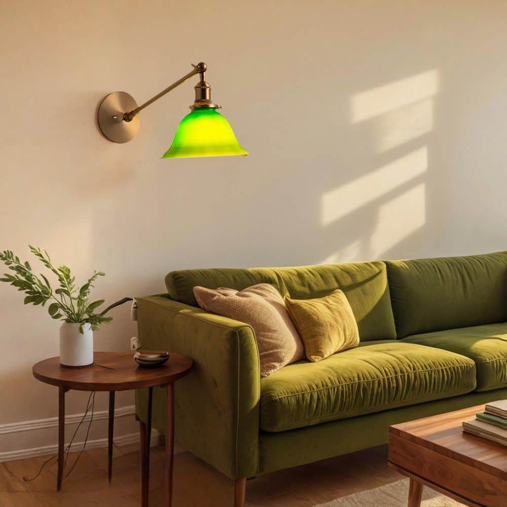 Modern 7.3 in. 1 Light Plug in Brass Wall Sconces with Green Glass Swing Arm Shade, Reading Wall Lamp with Switch price history on PriceWatchPro