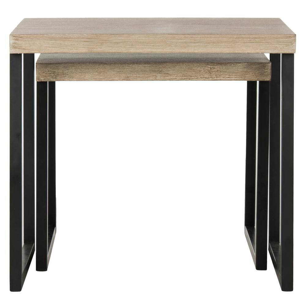 Femi Light Brown and Black Rectangular End Table Set