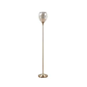 67 in. H Antique Brass Iron 1-Light Uplight Torchiere Floor Lamp for Living Room with Mercury Glass Shade