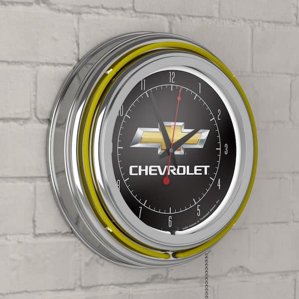 Chevrolet Yellow Logo Lighted Analog Neon Clock GM8CH-HD - The