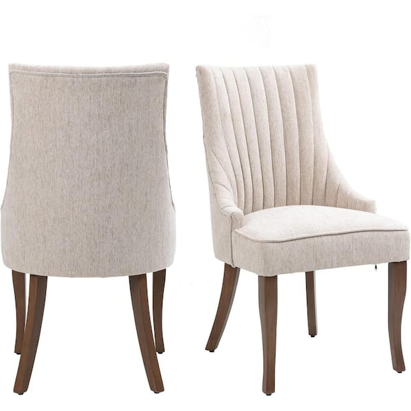 Mydepot Beige Tufted Back Soft Linen Upholstered Dining Chair (Set of 2)
