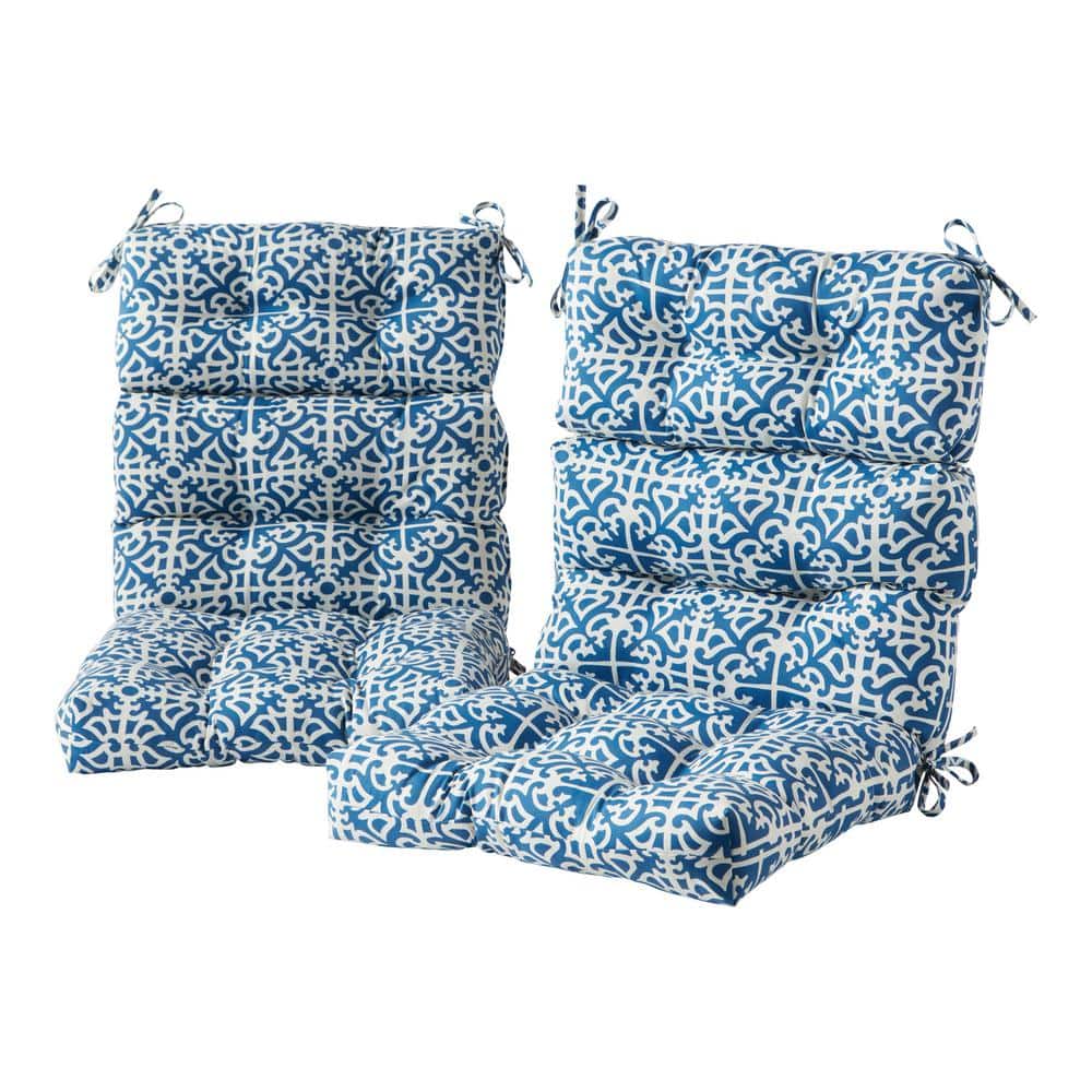 Greendale Home Fashions 22 in. W x 44 in. H Outdoor High Back Dining Chair Cushion in Indigo Lattice (2-Pack) OC6809S2-INDIGO Sansujyuku sansujyuku.com