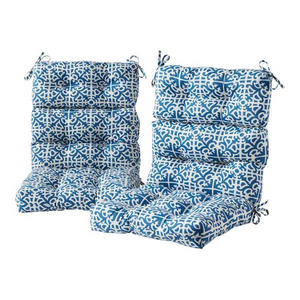 Greendale Home Fashions 22 in. W x 44 in. H Outdoor High Back Dining Chair Cushion in Indigo Lattice (2-Pack)