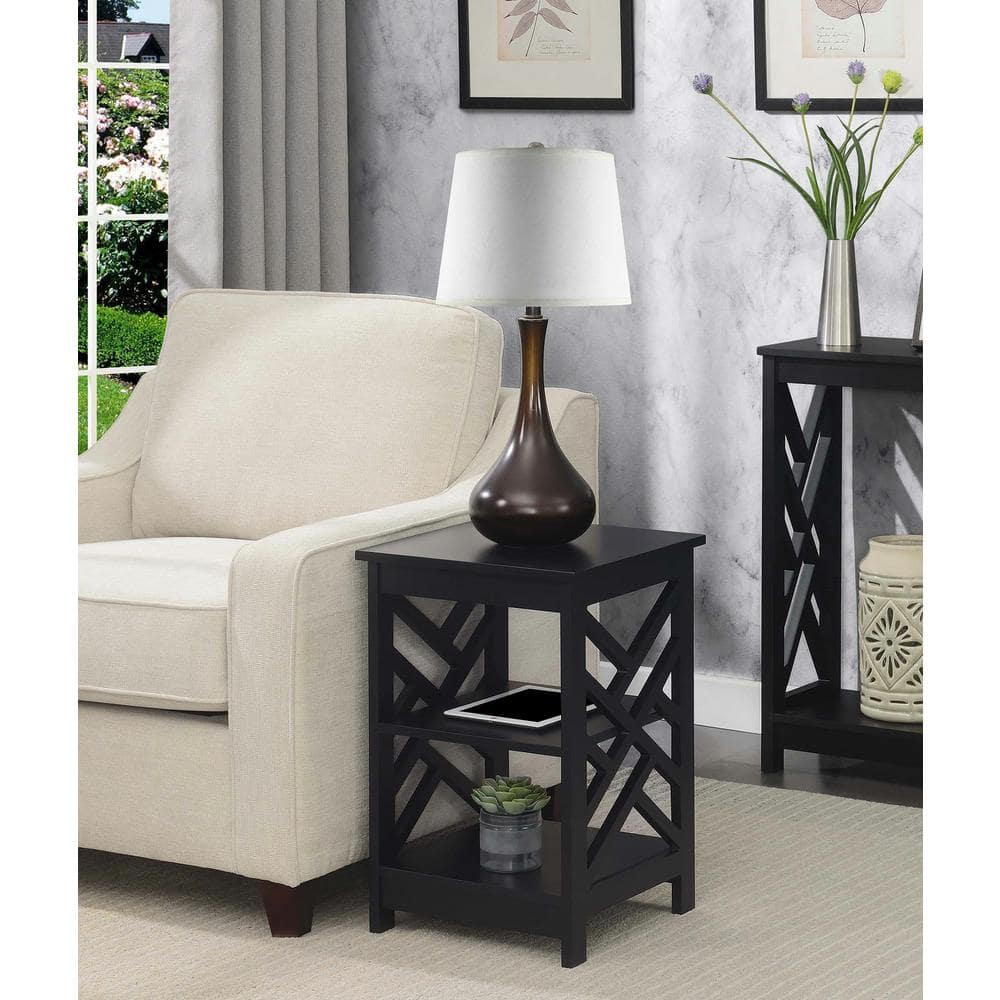Titan Sleek Black Rectangular End Table with Storage Shelves