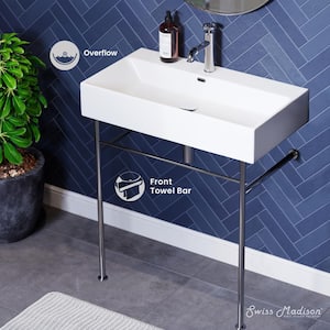 Claire 30 in. Ceramic White Console Sink Basin Chrome Legs