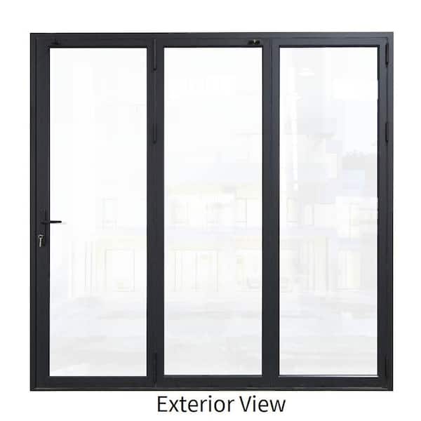 96 in. x 80 in. Matte Black Left to Right Out-Swing Thermal Break Aluminum Folding Patio Door with Locks