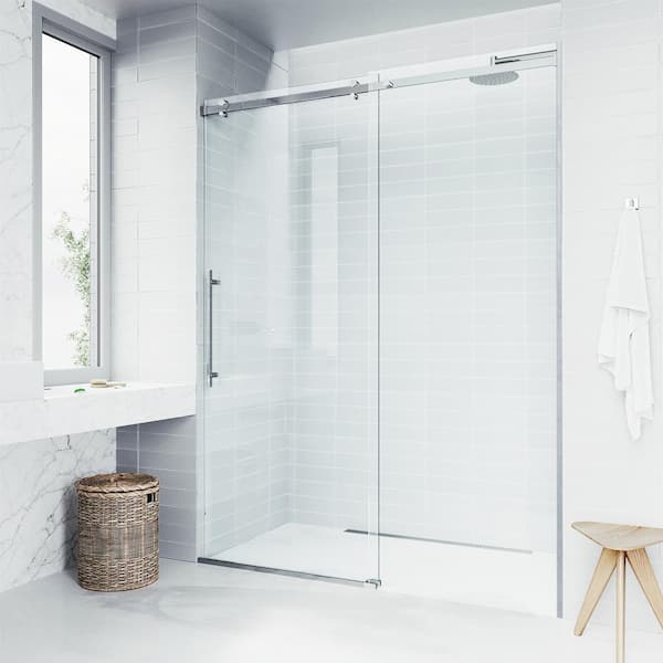 VIGO Luca 56 to 60 in. W x 79 in. H Sliding Frameless Shower Door in Chrome with 3/8 in. (10mm) Clear Glass