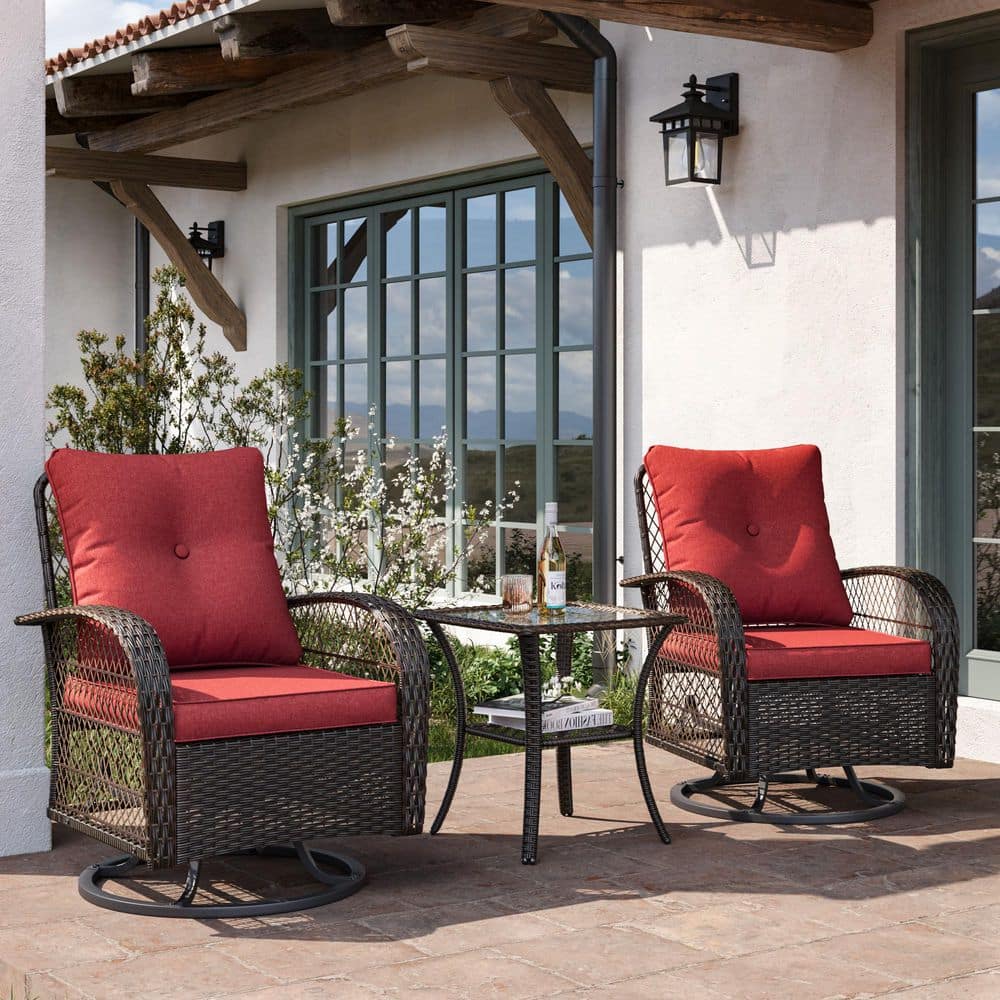 3-Piece Outdoor Wicker Swivel Glide Outdoor Rocking Chair Set with Cushions price history on PriceWatchPro