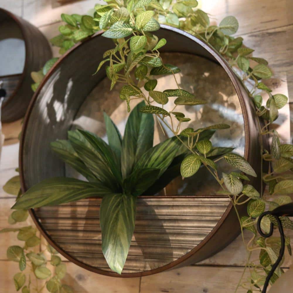 15.7" Silver Galvanized Metal Round Hanging Planter