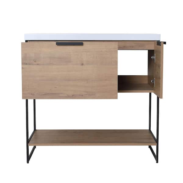 CASAINC 18.1 in. W x 35.4 in. D x 34.3 in. H Freestanding Bath Vanity in Imitative Oak White with White Top