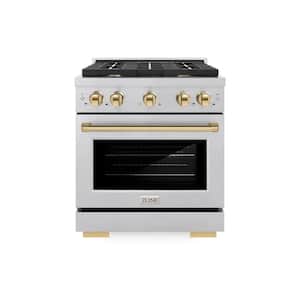 Autograph Edition 30 in. 4 Burner Gas Range in Fingerprint Resistant Stainless Steel and Polished Gold Accents