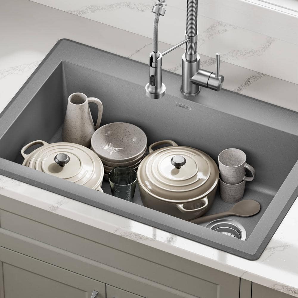 Gray 33-Inch Single Bowl Granite Drop-In Kitchen Sink