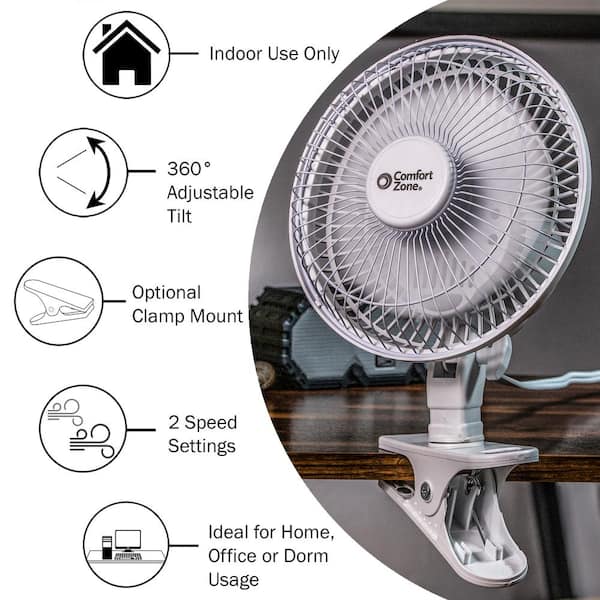 6" Electric Tilting Mini Portable Air Cooling Worktop Desk Top Fan White clip on 