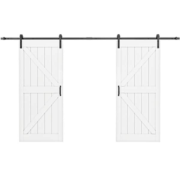 72 in. x 84 in. British K Shape White Primed MDF Pre-Drilled Easy Assembly Sliding Barn Door with Hardware Kit