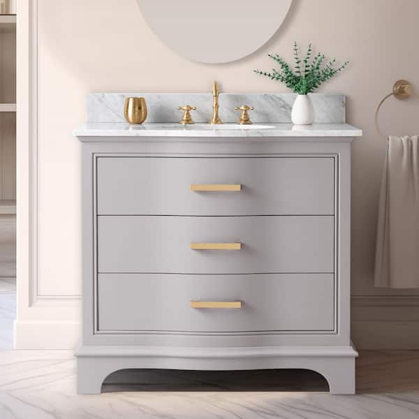 Monroe 36 in. W x 22 in. D Bath Vanity in Taupe with Natural Marble Vanity Top in Carrara White with White Sink