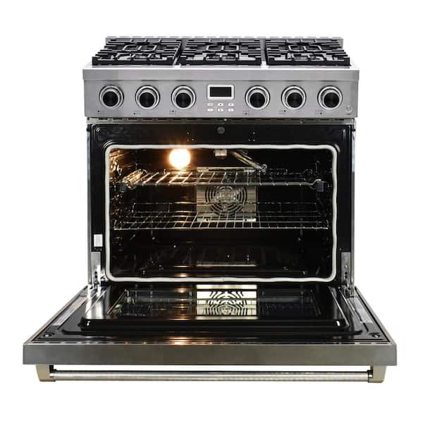 36 in. 6-Burner Slide-in Gas Range in Stainless, with Convection