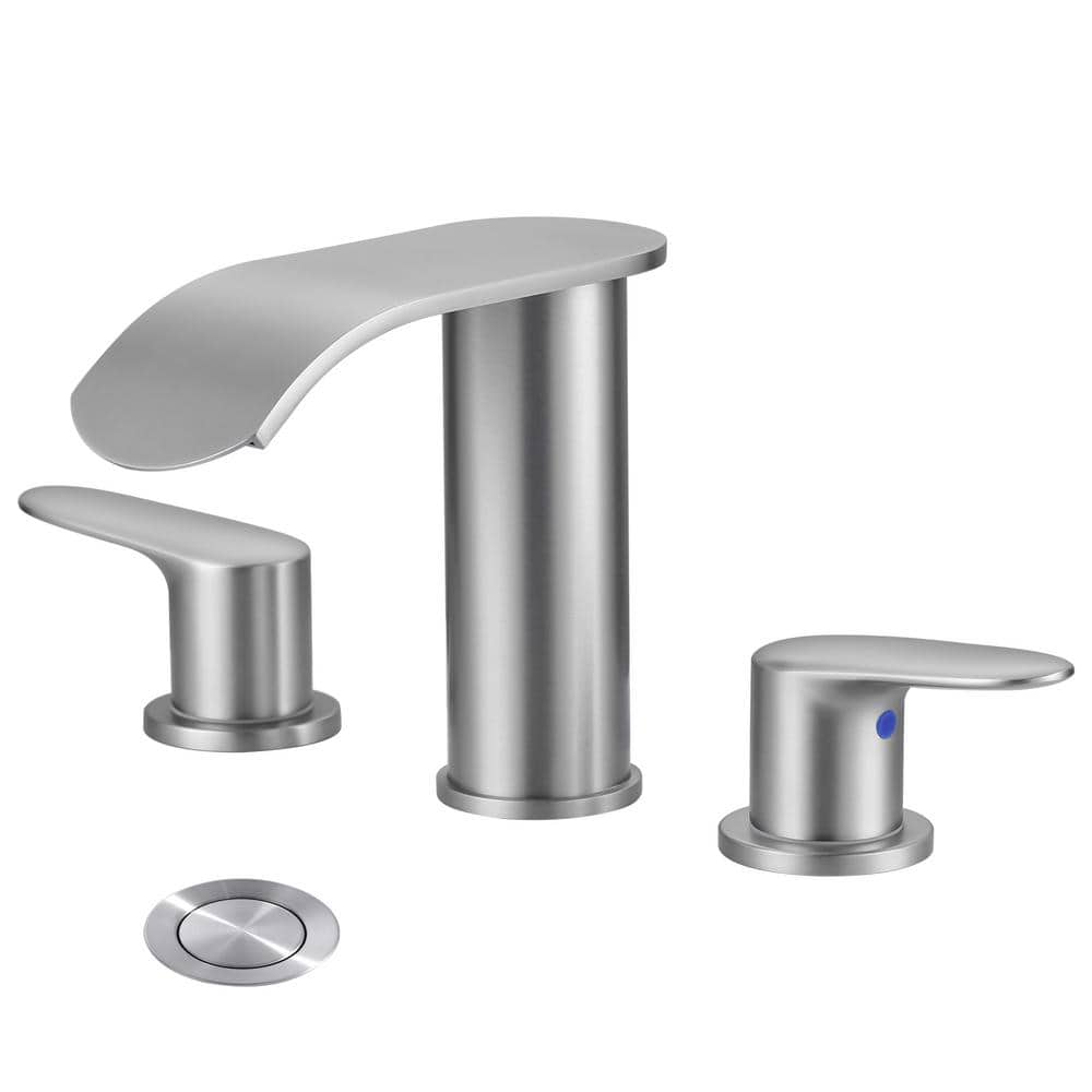 WOWOW 8 in. Widespread Double Handle Waterfall Bathroom Faucet with Pop