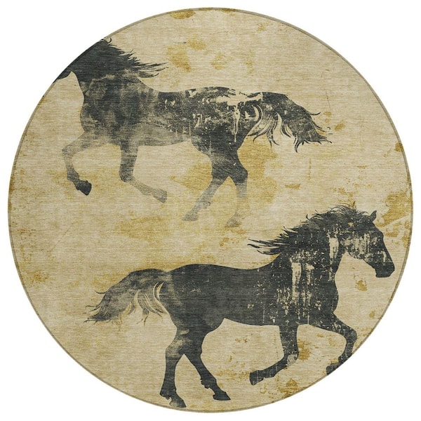 Chantille Machine Washable Indoor/Outdoor Abstract ACN1717 Gold 8 ft. x 8 ft. Area Rug