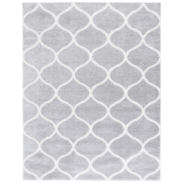 Tahoe Shag 9 ft. x 12 ft. Light Gray/White Trellis Modern Area Rug