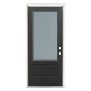36 in. x 80 in. Left-Hand Inswing 3/4 Lite Frosted Glass Finished Black Fiberglass Prehung Front Door