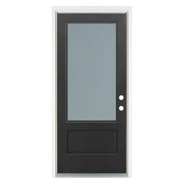 MP Doors 36 in. x 80 in. Left-Hand Inswing 3/4 Lite Frosted Glass Finished Black Fiberglass Prehung Front Door