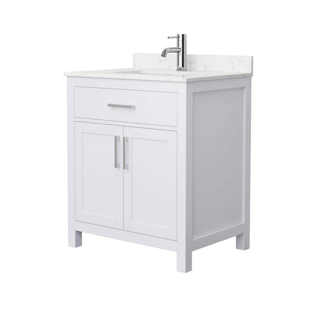 White Freestanding Single Bathroom Vanity with Marble Top