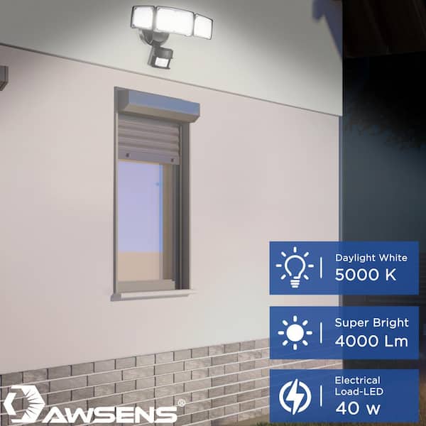 AWSENS 40-Watt 180° Black Motion Activated Outdoor