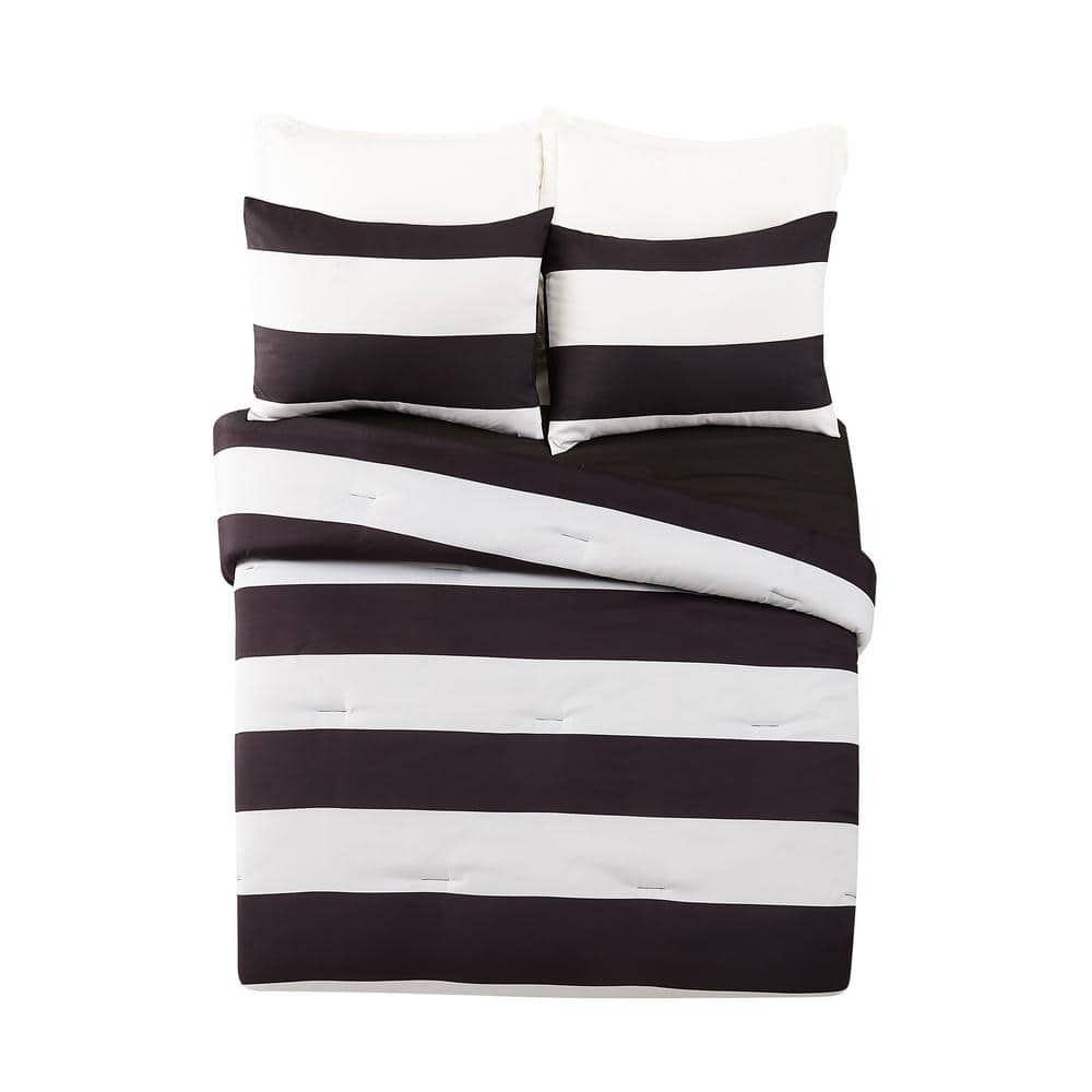 Full Black and White Reversible Microfiber Comforter Set