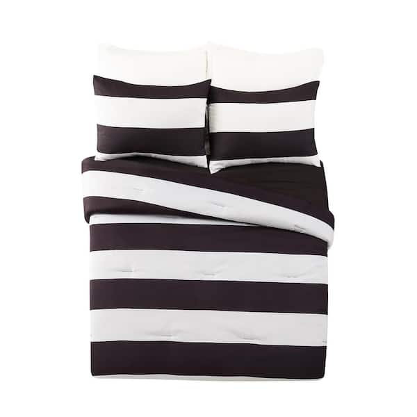 Urban Playground Lavelle Black/White Stripe Microfiber Full/Queen 3-Piece Comforter Set
