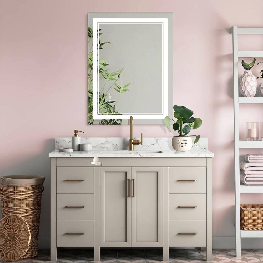 32 in. W x 24 in. H Rectangular Frameless LED Anti-Fog Wall Mount Bathroom 