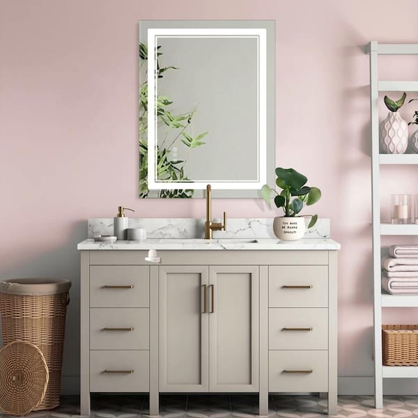 Unbranded 32 in. W x 24 in. H Rectangular Frameless LED Anti-Fog Wall Mount Bathroom Vanity Mirror in Silver