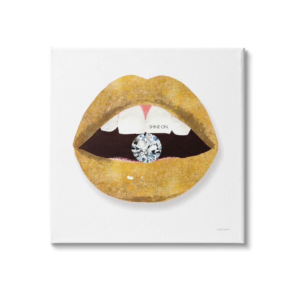 Shine On Gold Lips Diamond Canvas Wall Art, 17 x 17