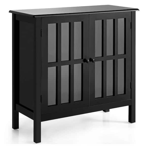 Bunpeony 32 in. W x 14 in. D x 31 in. H Black MDF Freestanding Bathroom Linen Cabinet Floor Cabinet Side Storage Cabinet