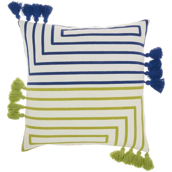 Mina Victory Lifestyles Lime Blue Striped 18 in. x 18 in. Throw Pillow
