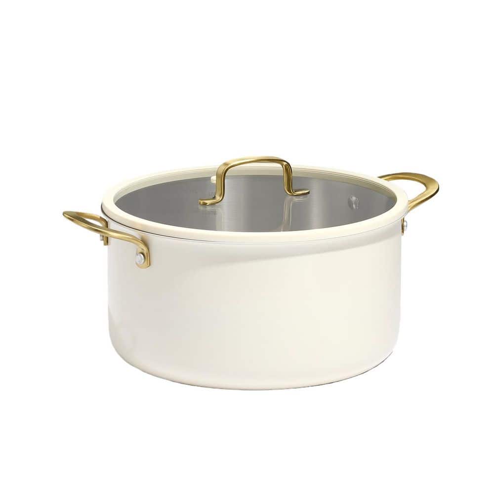 Wudkey 8 qt. White Stainless Steel Full Clad Tri Ply Stock Pot with Lid ...