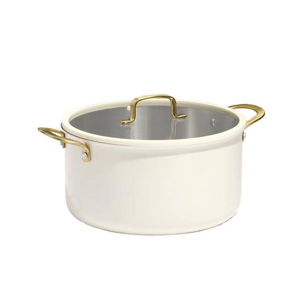 8 qt. White Stainless Steel Full Clad Tri Ply Stock Pot with Lid Kitchen Stockpot Soup Pot Even Heating Stay Cool Handle