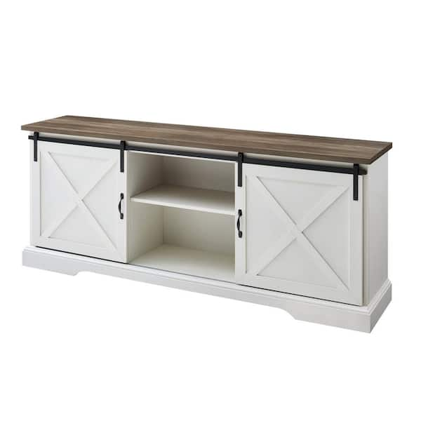 Welwick Designs Brushed White Wood and Metal Farmhouse Storage Cabinet with  Grooved Sliding Door HD8970 - The Home Depot