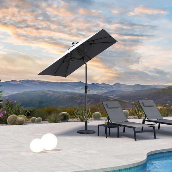 6.5 ft. Square Aluminum Auto-Tilt Outdoor Market Patio Umbrella in Light Gray