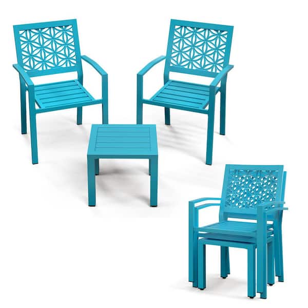 Karl home Blue Stackable Metal 2 Person Square Outdoor Bistro Set