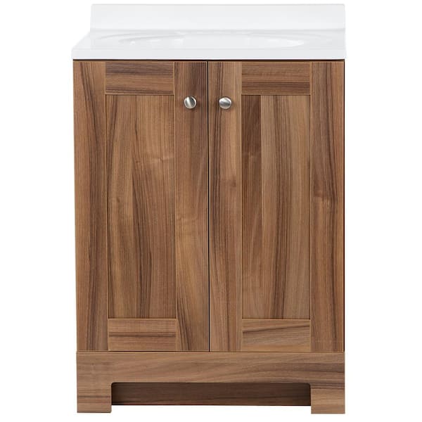 Glacier Bay 25 in. Single Sink Caramel Mist Bath Vanity with White Cultured Marble Top (Assembled)