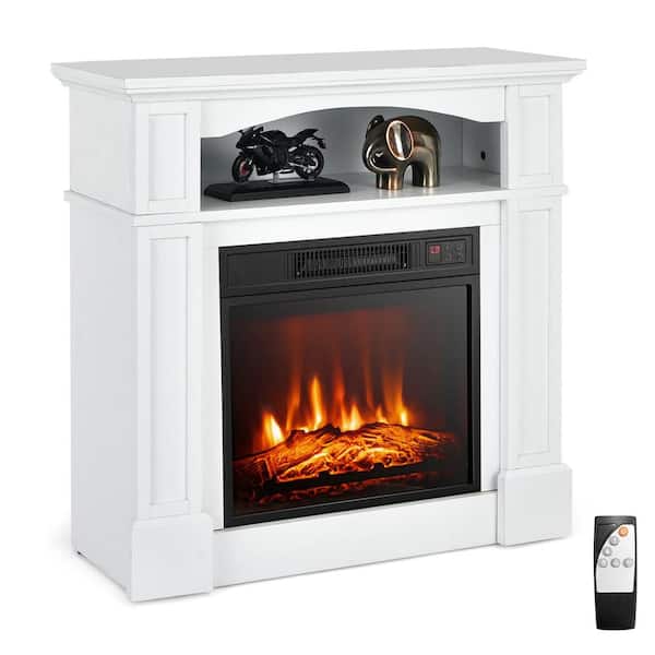 32 in. Electric Fireplace with Mantel 1400 W Freestanding Heater with Remote Control and Adjustable Brightness White