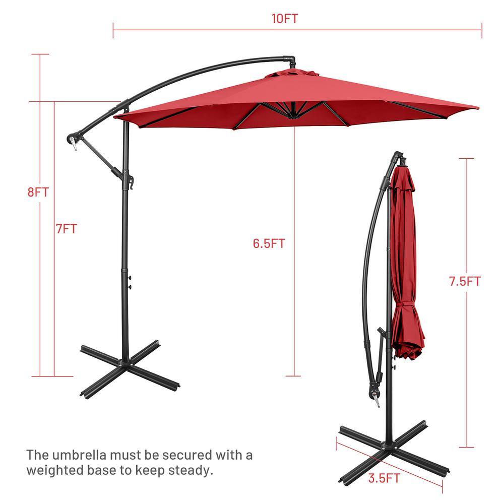 10-Foot Red Polyester Offset Patio Umbrella with Steel Frame